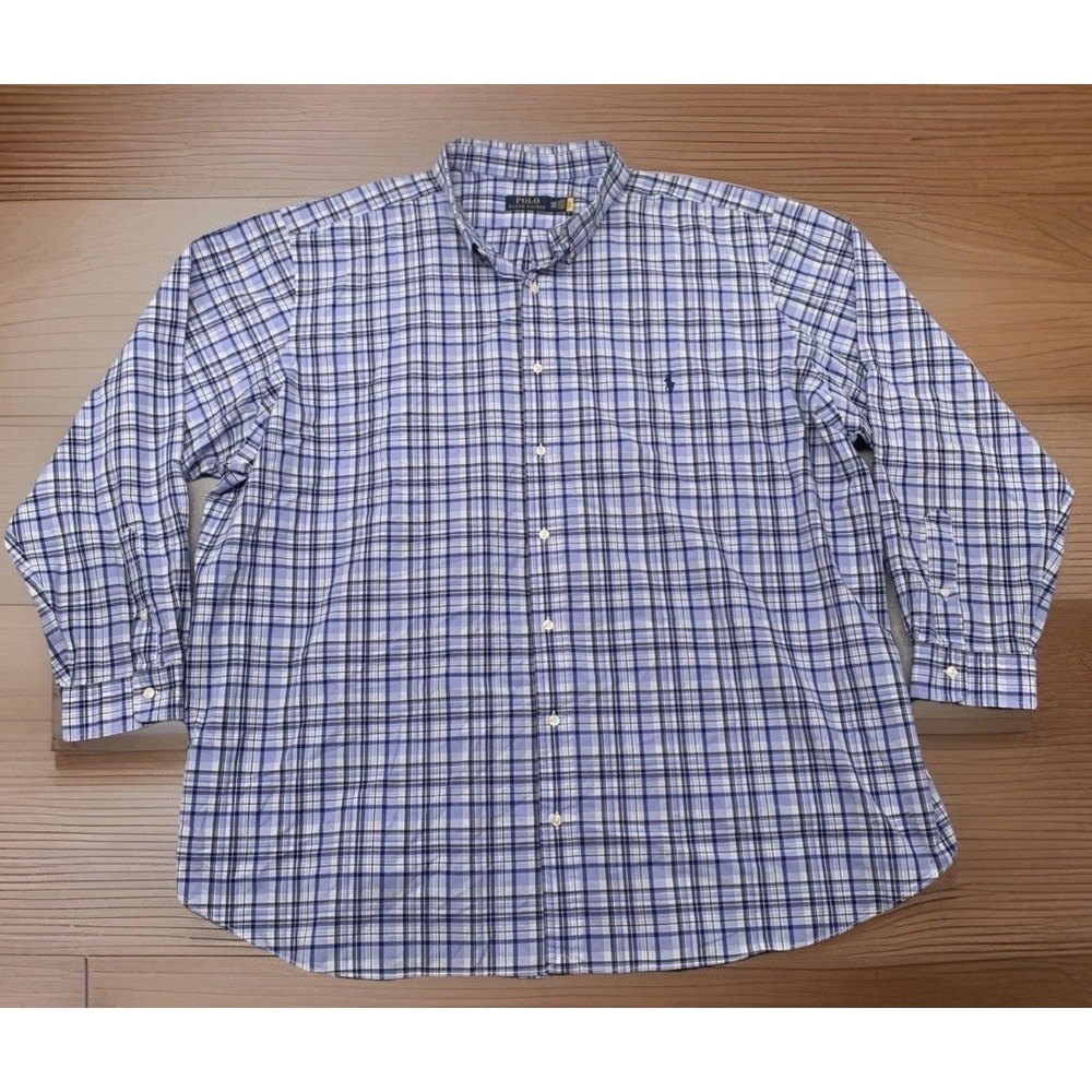 Polo Ralph Lauren Shirt Men 4XB Big & Tall Blue Purple Plaid Stretch Cotton NWOT